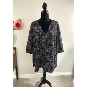 BloomChic NWT Womens Black White Abstract Blouse Plus Size 26 3/4 Sleeve Top